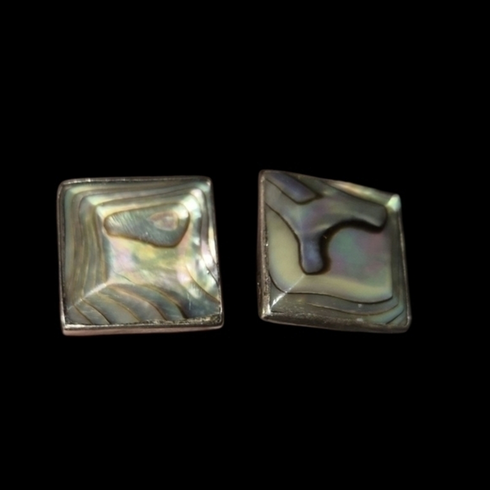 Taxco Mexico Sterling Abalone Inlay Cufflinks  Square Shaped Preowned
